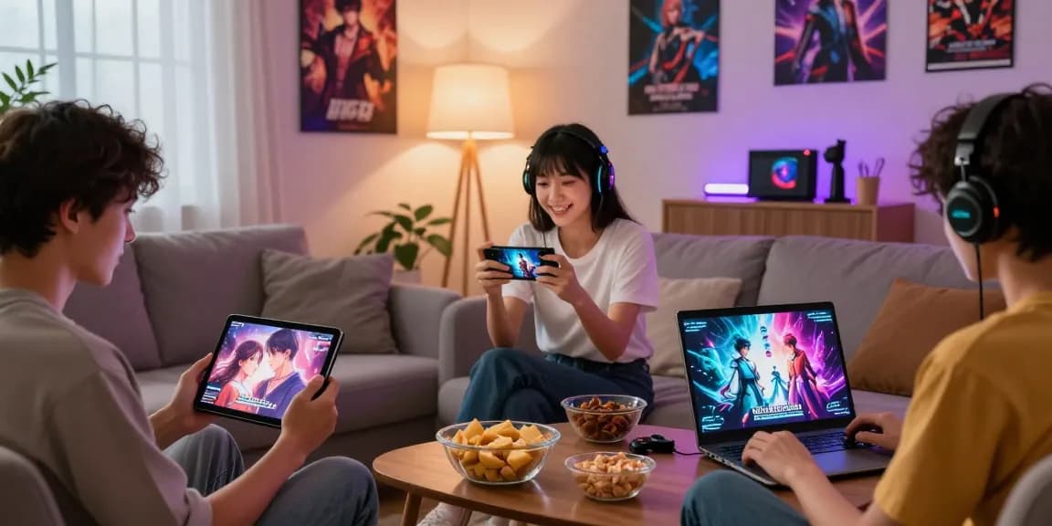 Engaging players enjoying hentai games online in a cozy setting with warm lighting.