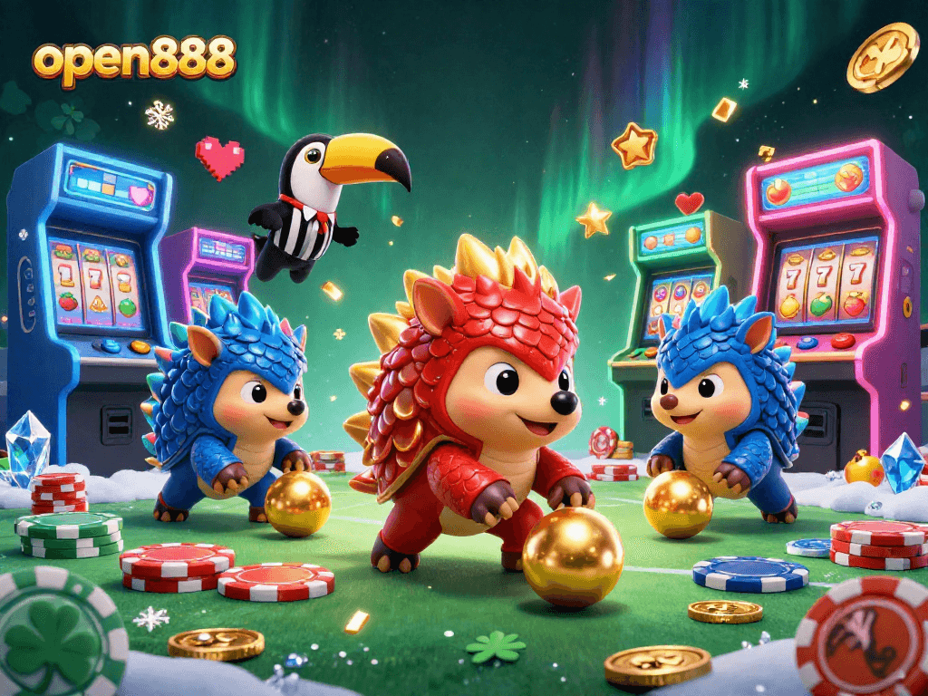Engage with open888’s exciting gameplay featuring colorful pangolins and vibrant casino elements.