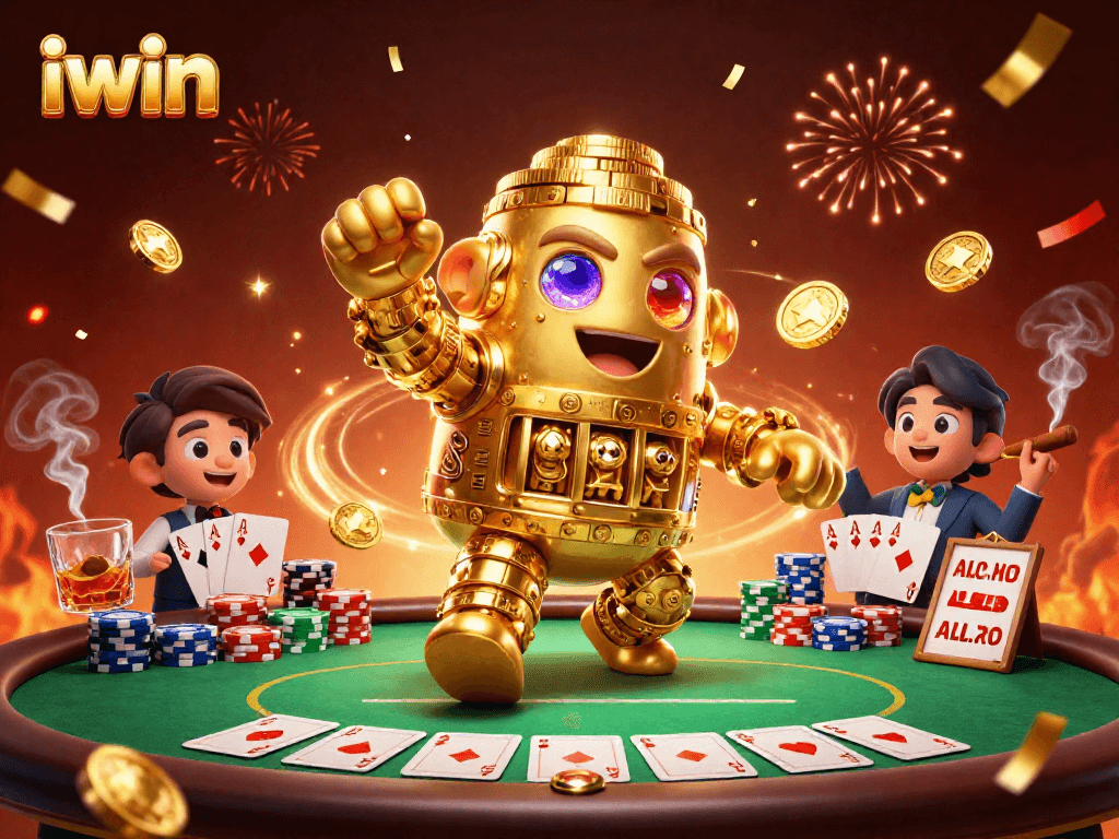 Engage in thrilling gaming with iwin's vibrant casino scene featuring a golden golem.