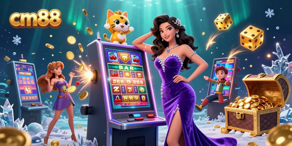 Win big at cm88 with an exciting jackpot scene featuring a glamorous woman and fortune cat.
