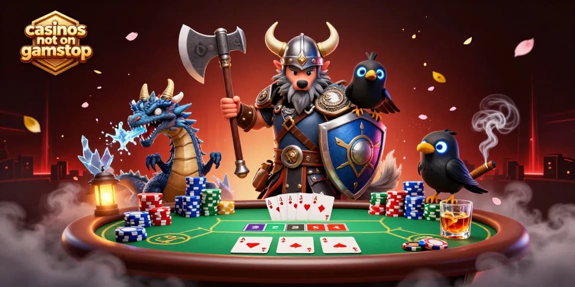 Engage with top casinos not on gamstop in an enticing poker showdown scene filled with gaming elements.