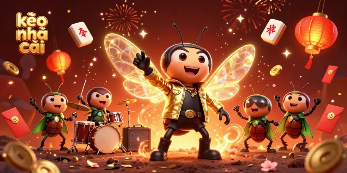 Experience kèo nhà cái with a vibrant 3D casino scene featuring lively characters and festive elements.