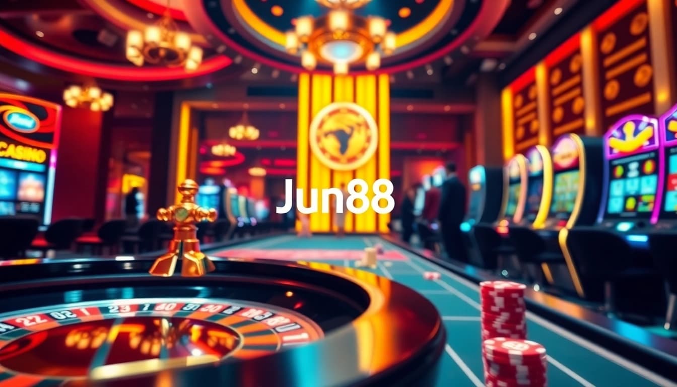 Jun88 showcases an immersive casino experience with players at a roulette table and engaging gameplay.