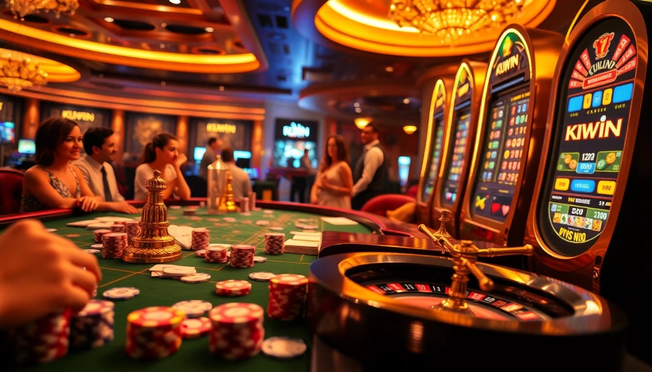 Experience the thrill of KUWIN casino with vibrant poker chips and roulette excitement.