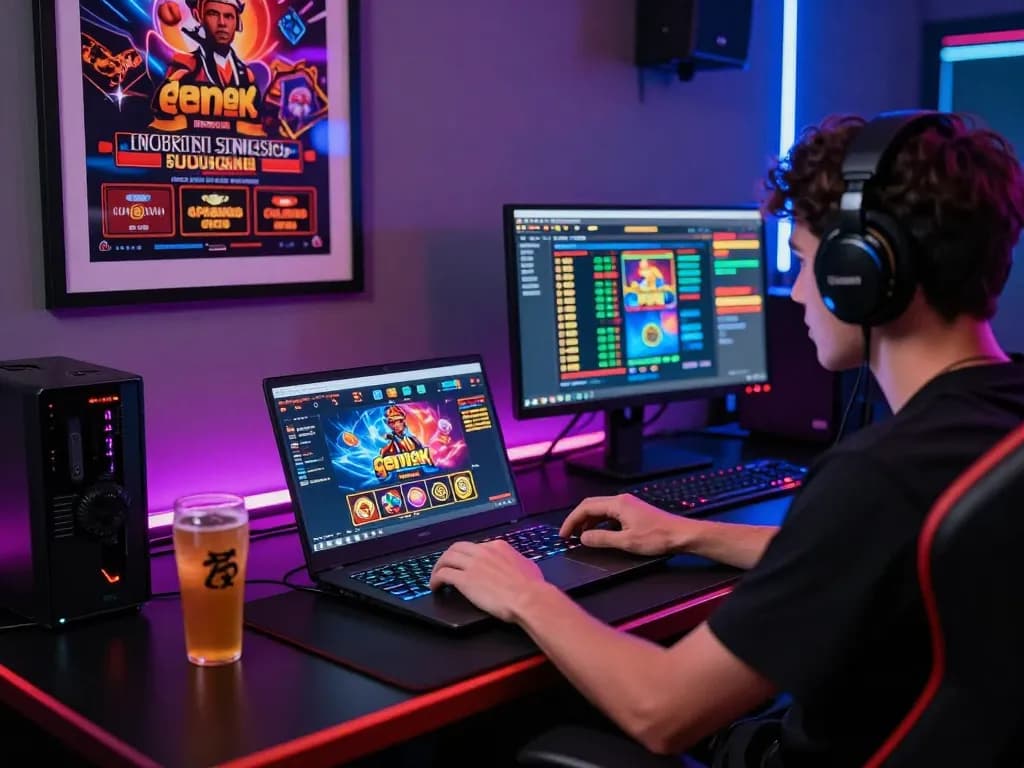 Engaging gaming setup showcasing gem88 online casino interface with vibrant graphics and gaming peripherals.