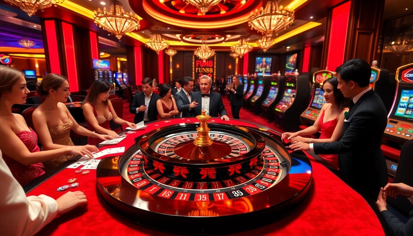 Experience the excitement of Fun88 at a vibrant casino table with players placing bets.