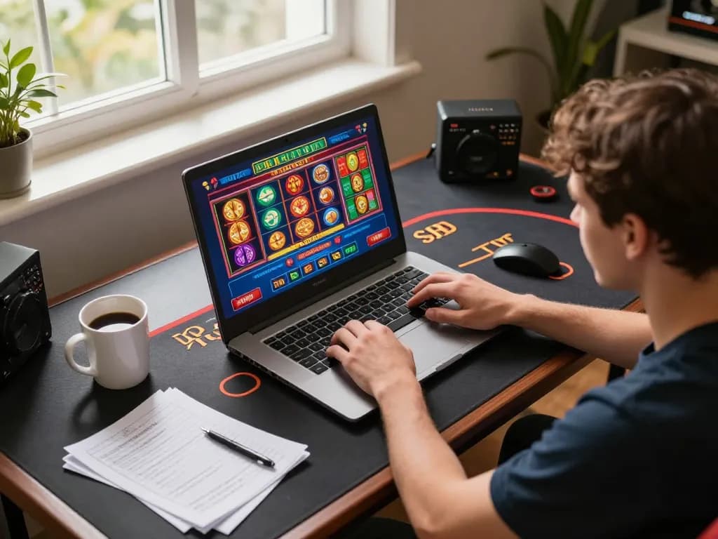 Engaging gameplay at 789WIN online casino with player focused on laptop betting, showcasing strategy and excitement.