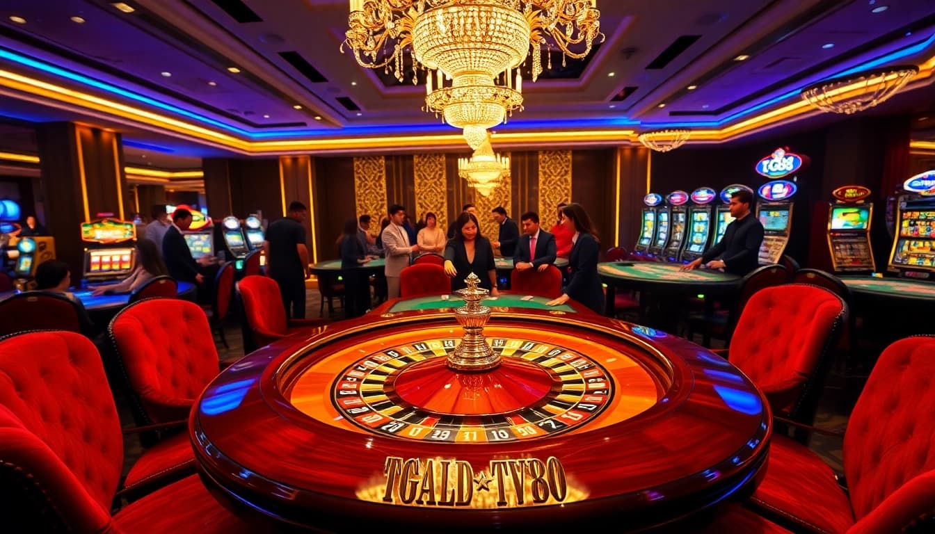 Experience the luxury of TG88 at a vibrant casino table with players eagerly betting their chips.