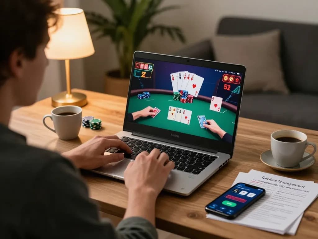 Play poker online with gamebaidoithuong8 while tracking strategies and managing bankroll at home.