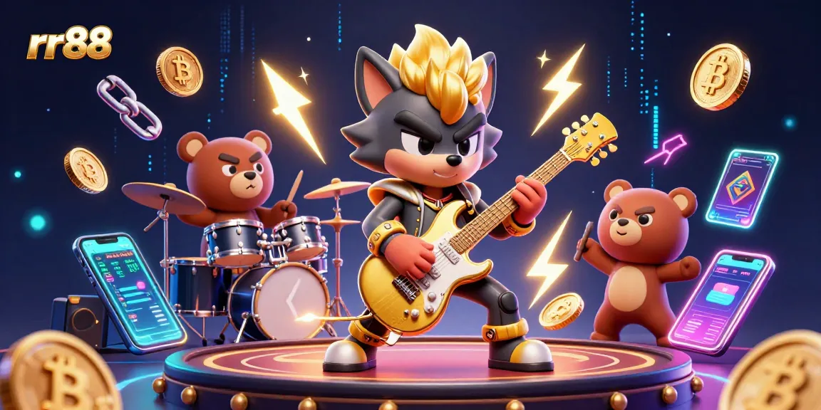 Engage with rr88's vibrant casino experience featuring fun 3D characters and crypto elements.