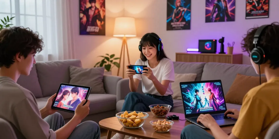 Engaging players enjoying hentai games online in a cozy setting with warm lighting.