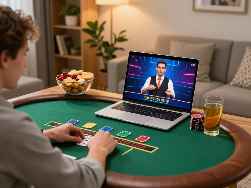 Player engaging in an exciting blackjack game online at ko66, showcasing strategic gameplay and a cozy atmosphere.
