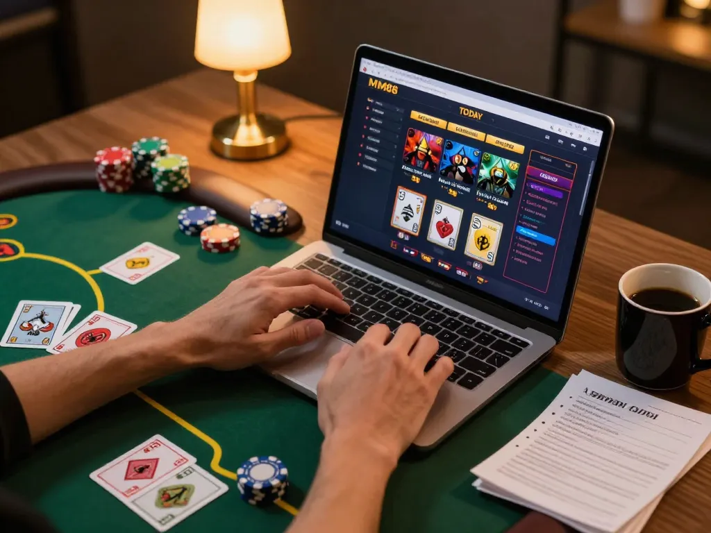 Playing casino games on MM88 TODAY from a cozy home setup with engaging graphics.