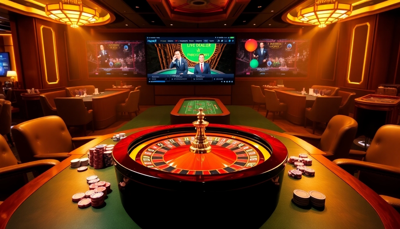 Exciting roulette action at Hubet, featuring colorful chips and live dealer interactions in a luxury casino setting.
