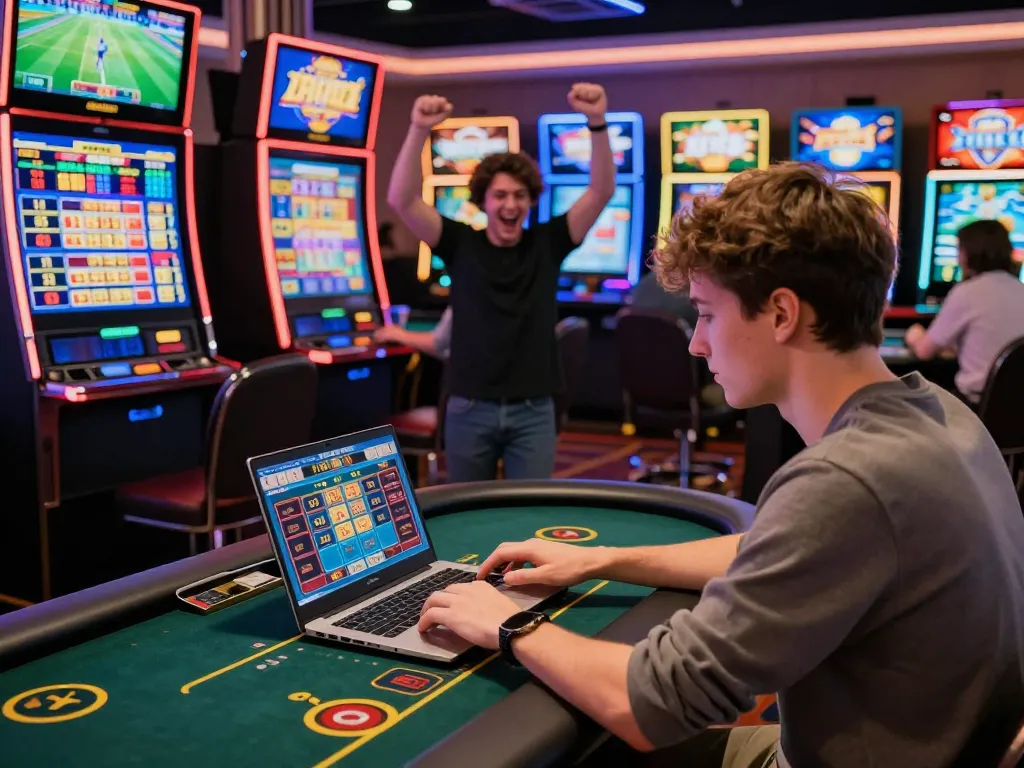 Engaged players at xx88 online casino, celebrating wins and placing bets in a vibrant gaming atmosphere.
