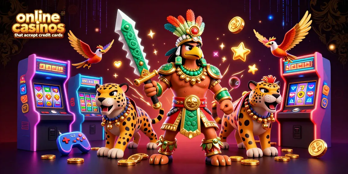 Engage in exciting gameplay at online casinos that accept credit cards, featuring a vibrant 3D-themed illustration.