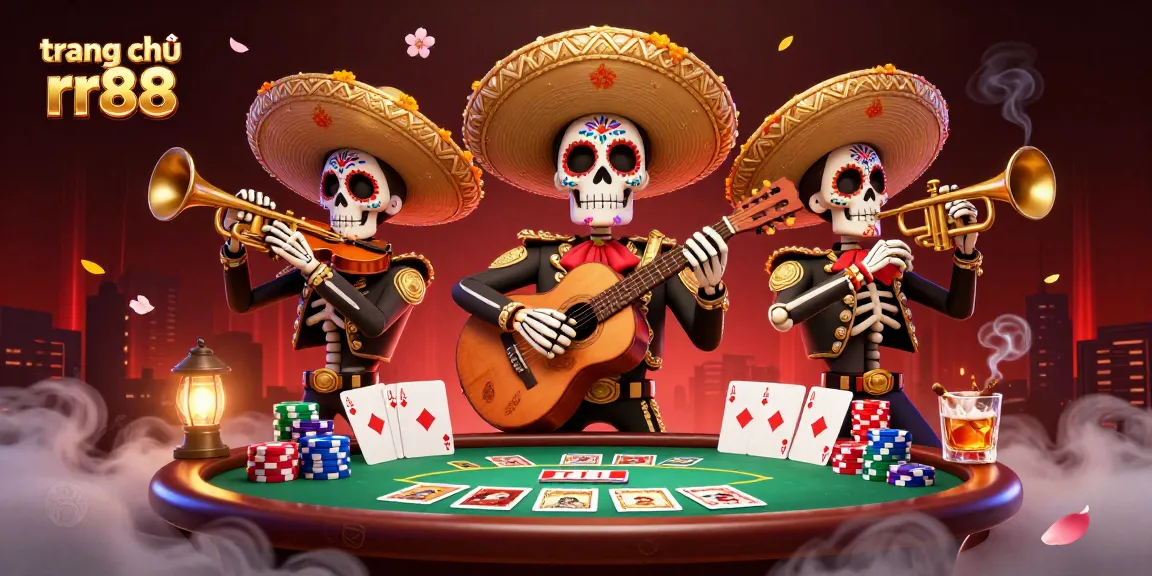Experience the vibrant trang chủ rr88 atmosphere with a lively mariachi band and thrilling poker action.