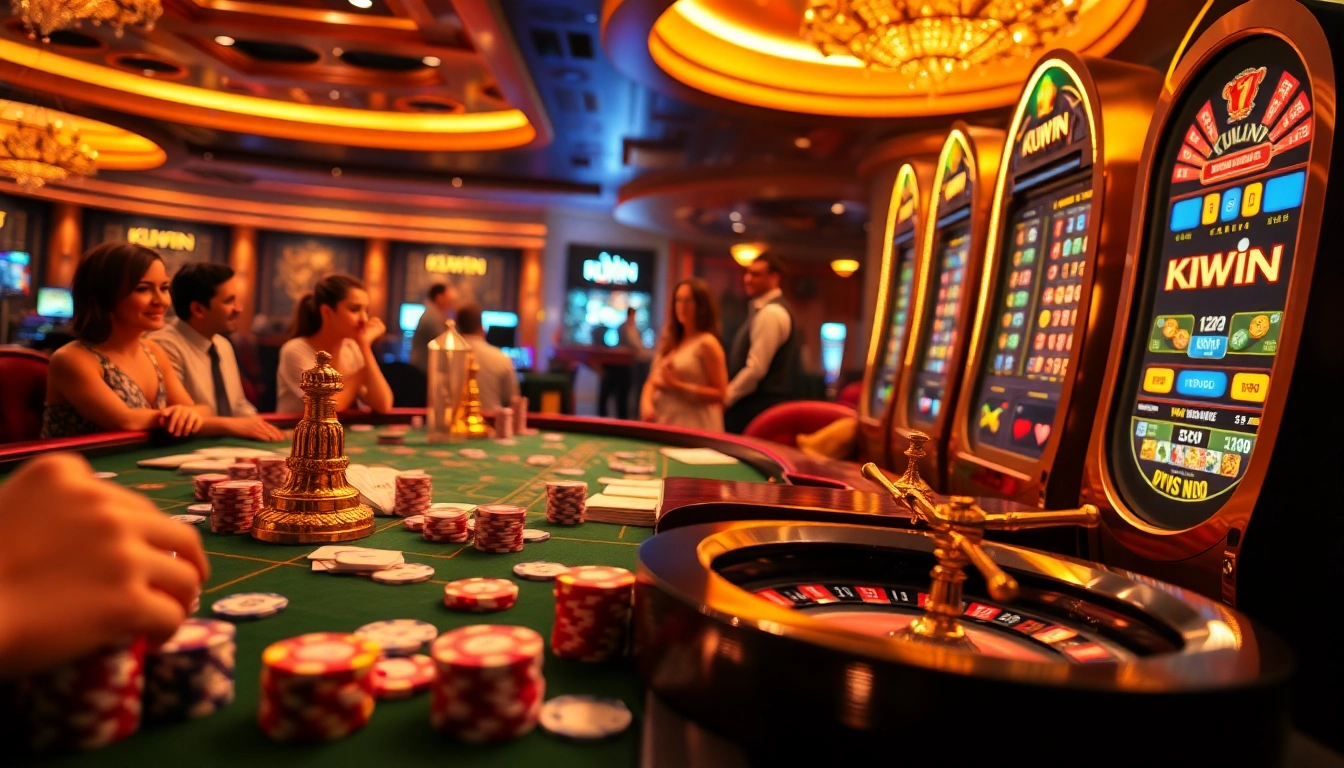 Experience the thrill of KUWIN casino with vibrant poker chips and roulette excitement.