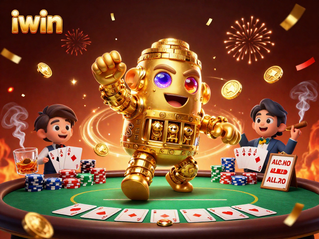 Engage in thrilling gaming with iwin's vibrant casino scene featuring a golden golem.