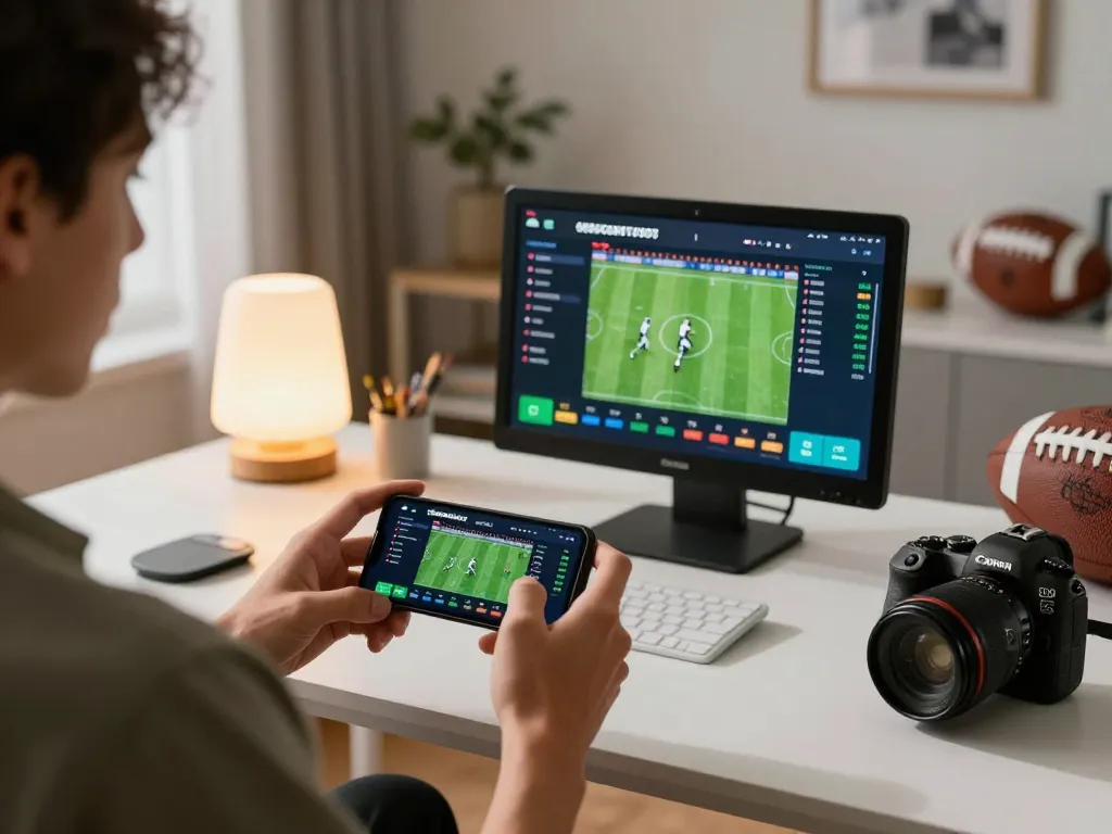 Bong88 player analyzing live sports betting odds on smartphone in a cozy home setting