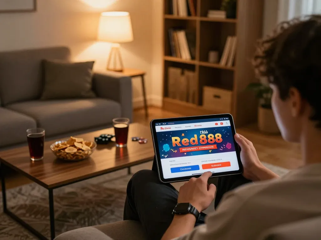 Register for Đăng ký Red88 on tablet during cozy online gaming session at home.
