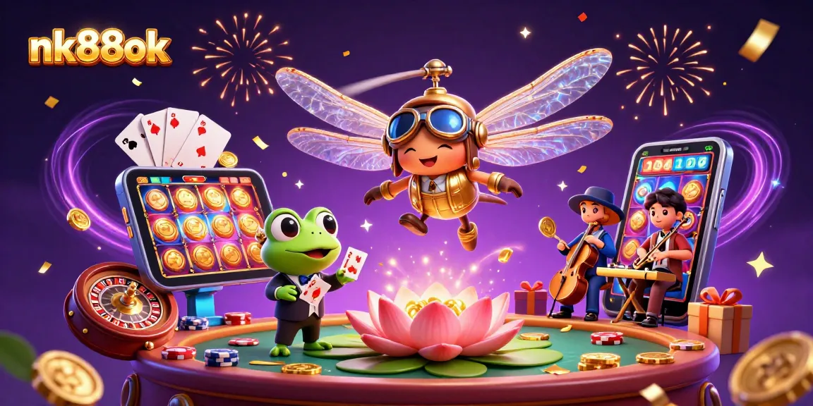 Experience thrilling adventures with nk88ok in this vibrant casino scene, featuring unique characters and dynamic gaming elements.