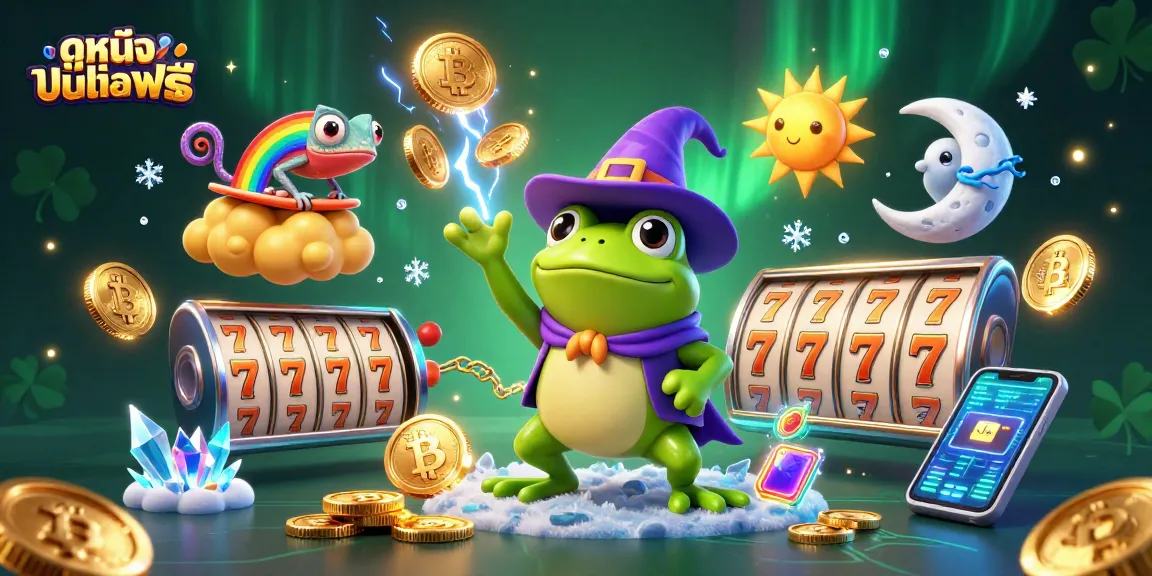 Experience ดูหนังออนไลน์ฟรี in a lively casino scene filled with golden coins and slot machines creating excitement.