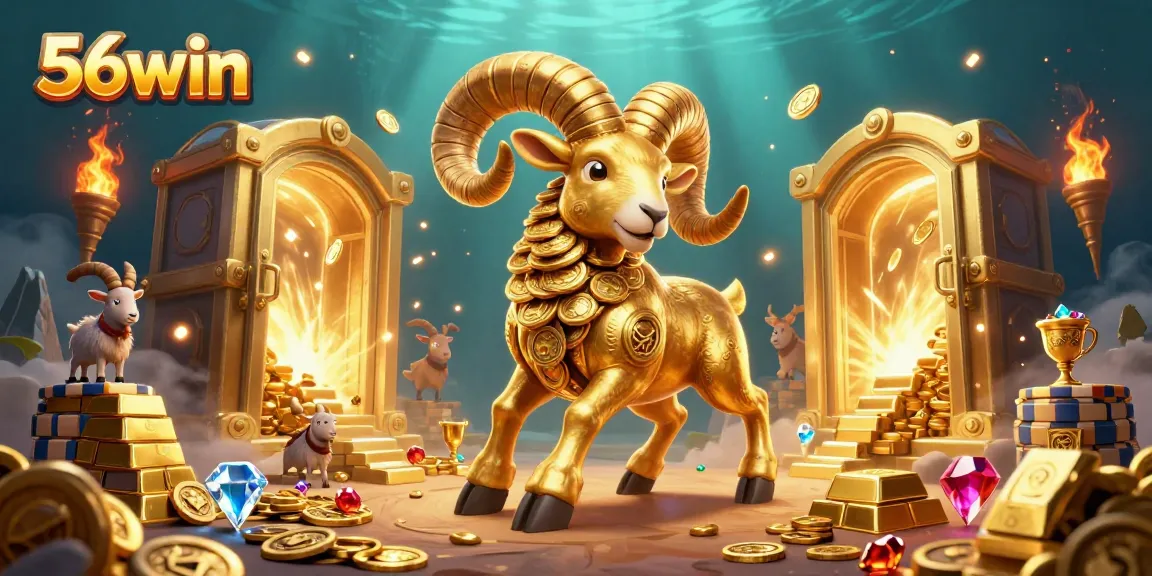 Join the excitement at 56win with dynamic gaming action amidst treasure and vibrant visuals.