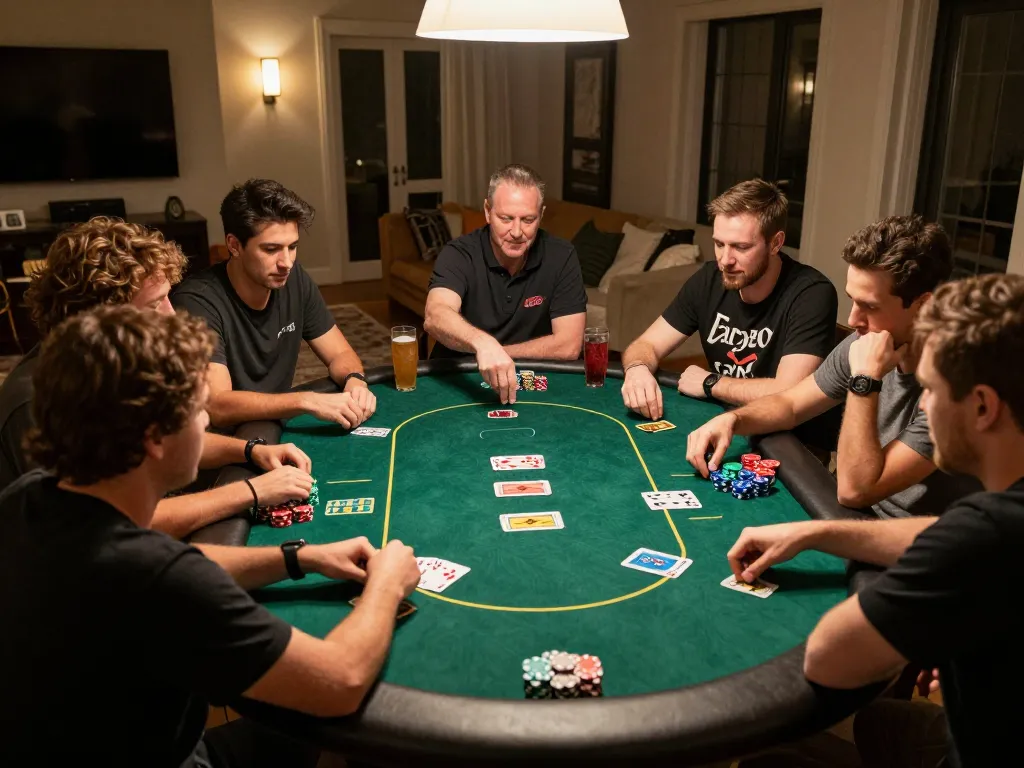 Các người chơi tận hưởng một đêm poker đầy hồi hộp với bạn bè, thể hiện tinh thần hấp dẫn và sự phấn khích của 789club.