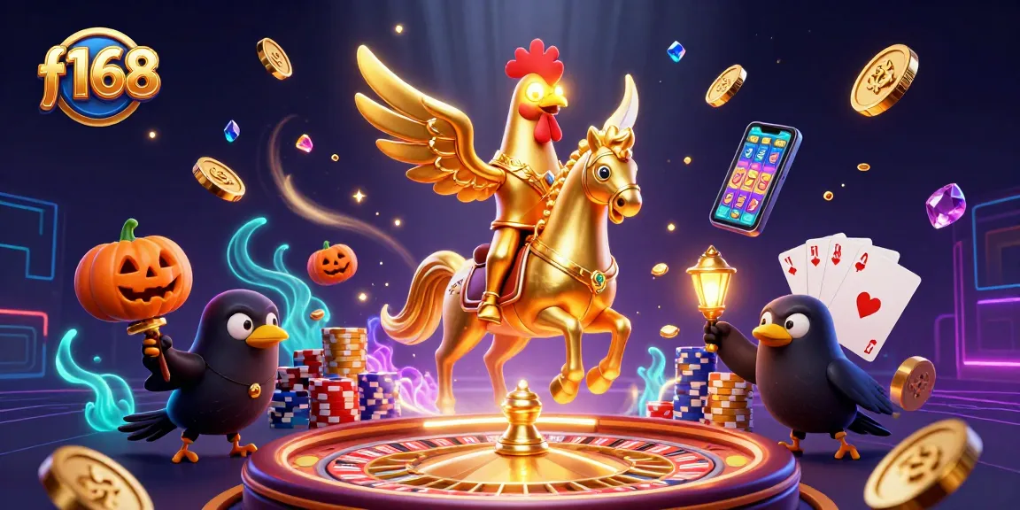 Engage with thrilling gameplay at f168, featuring a golden rooster in a casino scene.