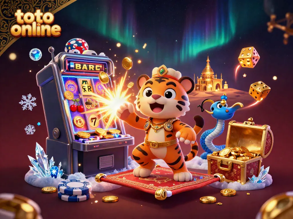 Experience thrilling toto online gaming with a vibrant 3D casino illustration showcasing a tiger sultan.