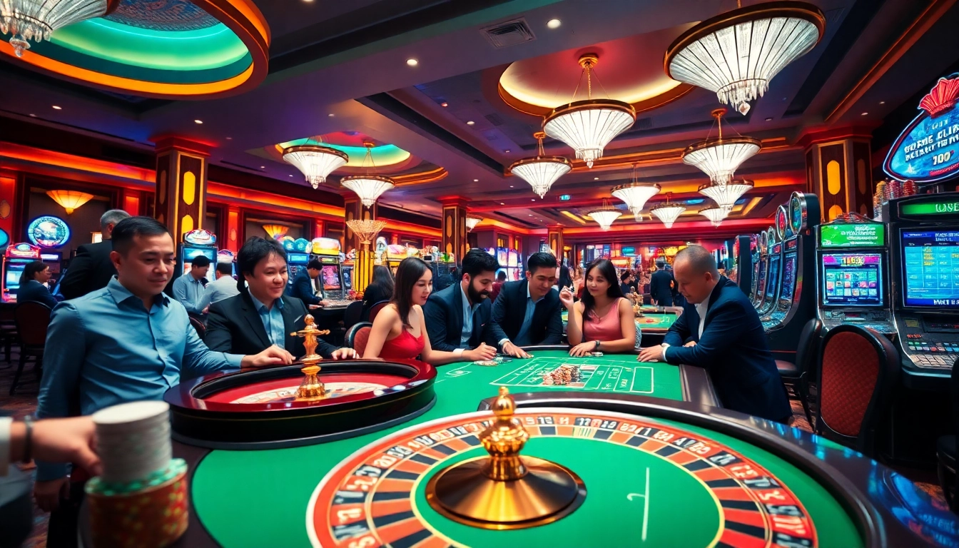 Excited gamblers engaging in high-stakes games at bangsawan88 casino.