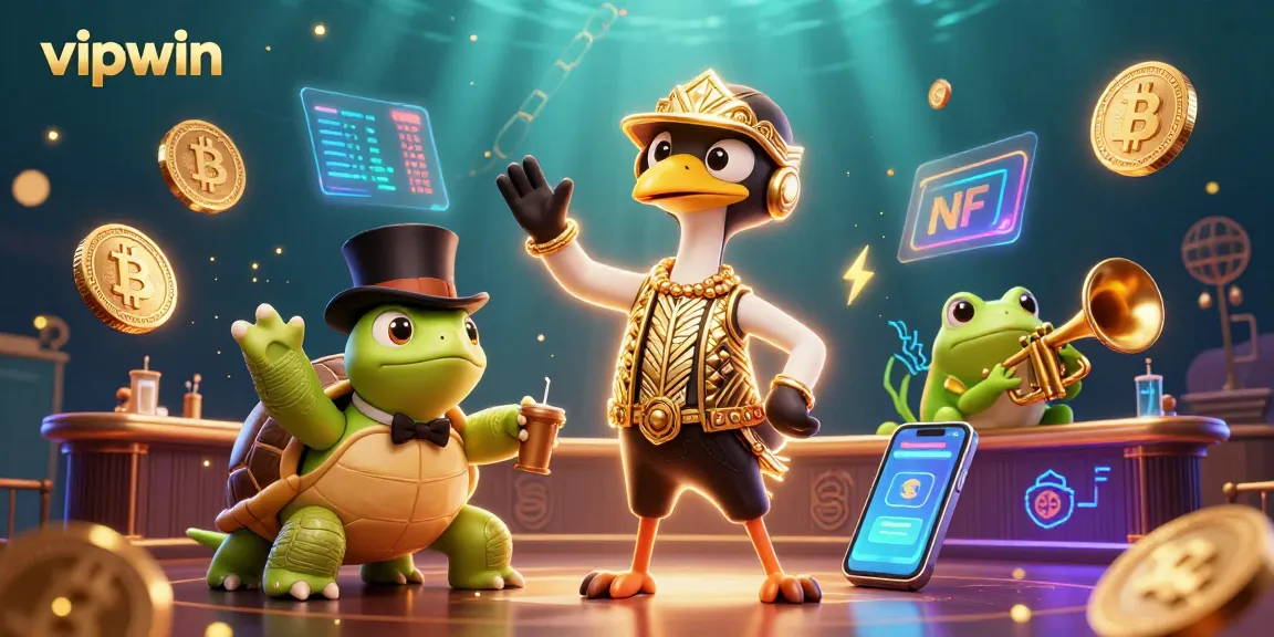 Experience thrilling gaming at vipwin with a lively casino scene featuring unique 3D characters and vibrant elements.