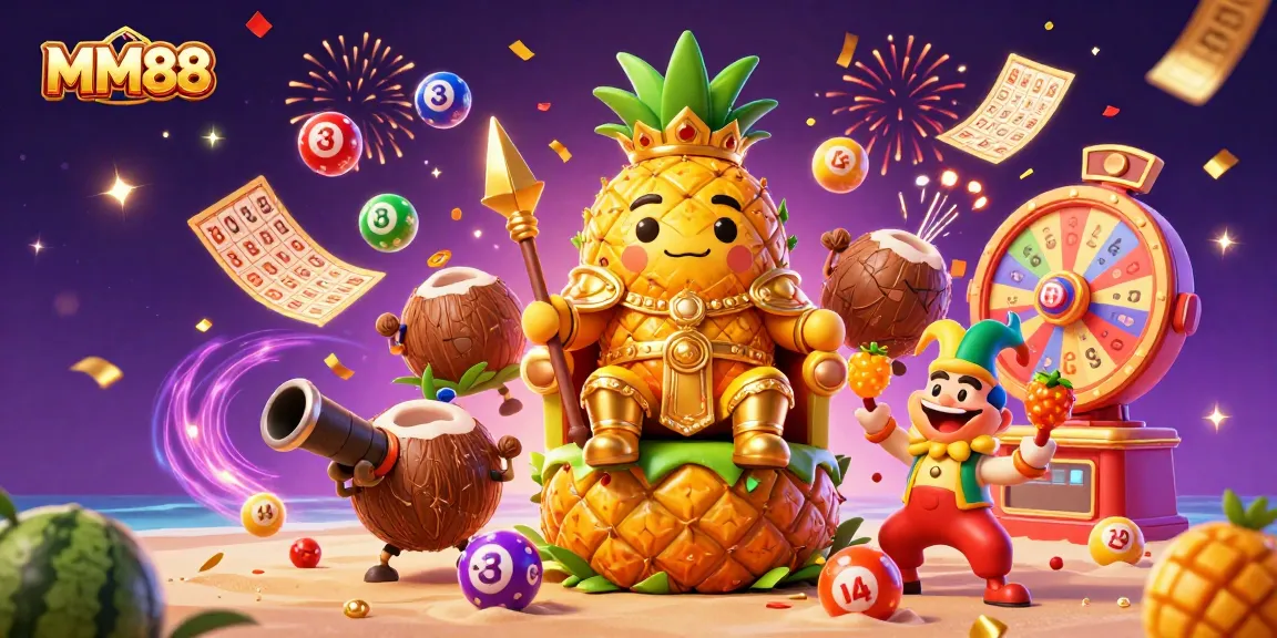Experience the excitement of MM88 with vibrant gaming elements and characters in a dynamic casino illustration.