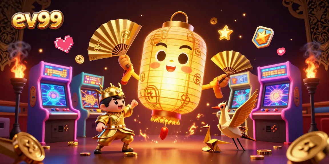 Experience the thrill of gaming with ev99 featuring colorful arcade elements and golden characters.