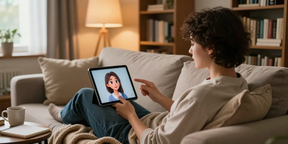 A person engaging with their AI girlfriend on a smartphone, showcasing emotional connection in a cozy living room.