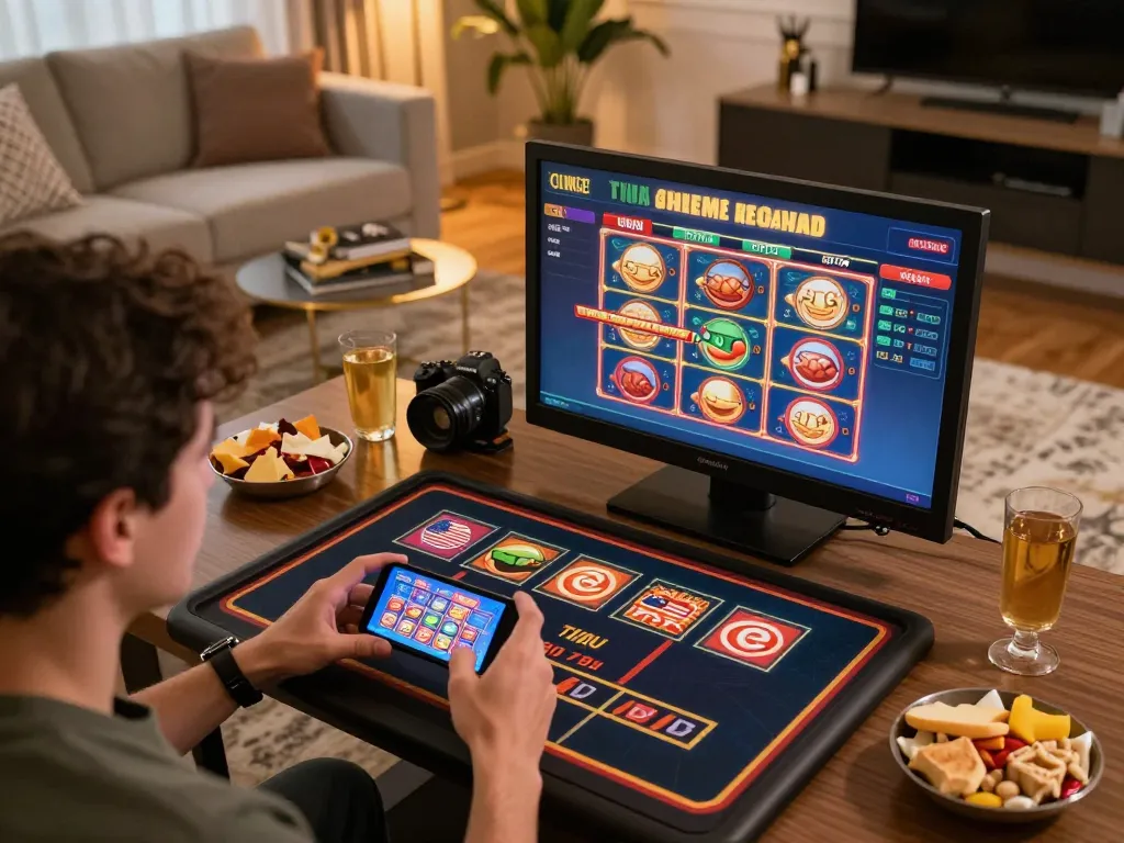 Engaging gameplay on a smartphone for kubet77 casino in a cozy home environment