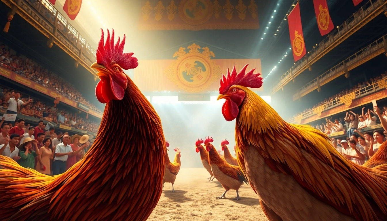 Live cockfighting scene at sv368win.live, showcasing vibrant atmosphere and competitive spirit.