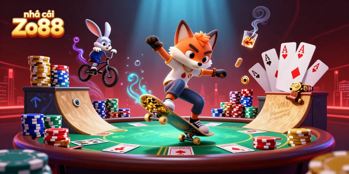 Engage with thrilling action at nhà cái Zo88 showcasing dynamic characters in a vibrant casino setting.