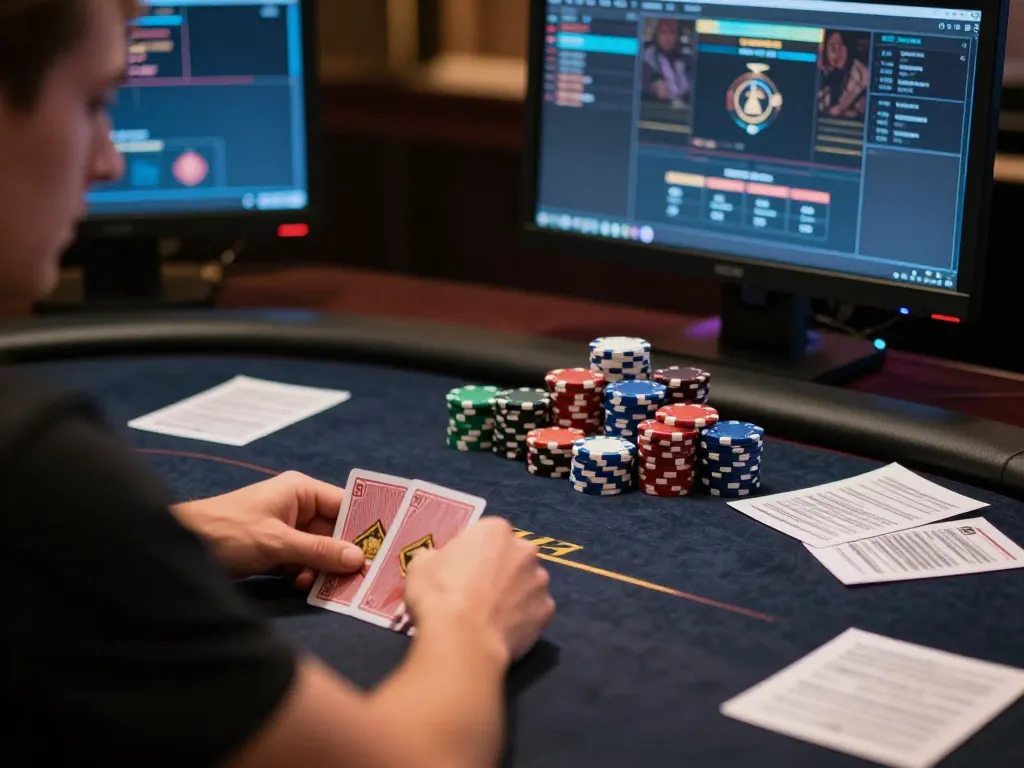 vt88 players engaged in high-stakes online poker strategy session with intense focus and vibrant gaming interface.