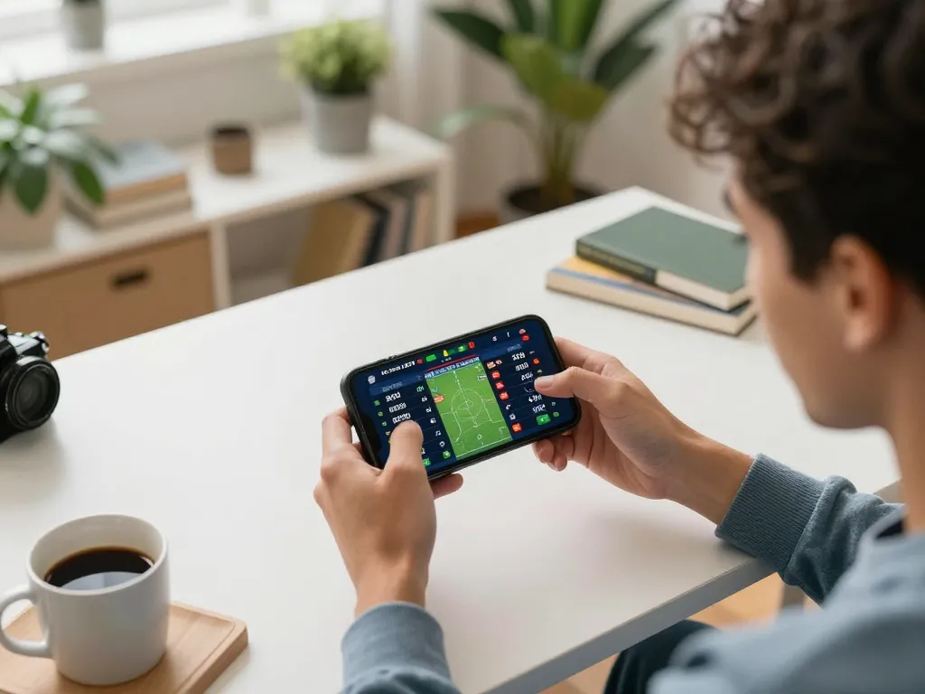 Engaging sports betting on smartphone at home, representing nhà cái uy tín Sunwin in action.