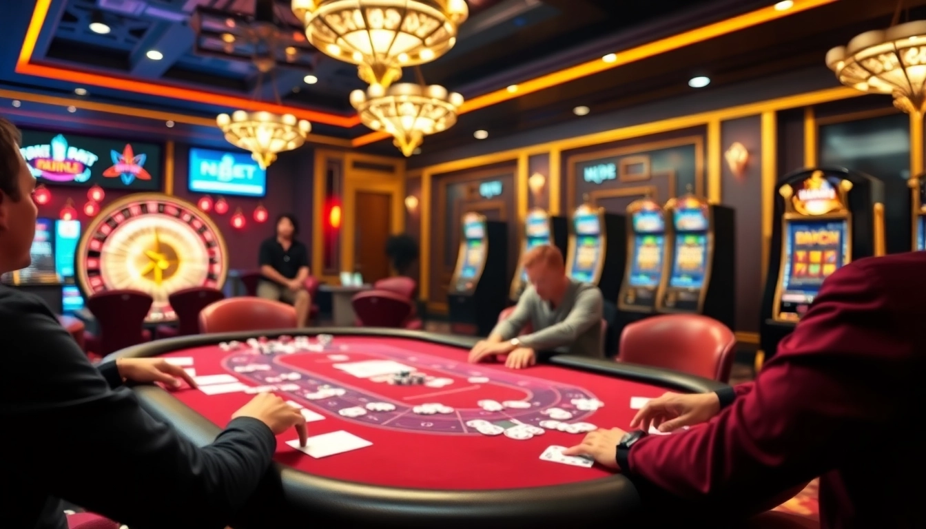 Players engaging at a poker table while showcasing the vibrant designs of https://nbet.ru.com/ casino features.