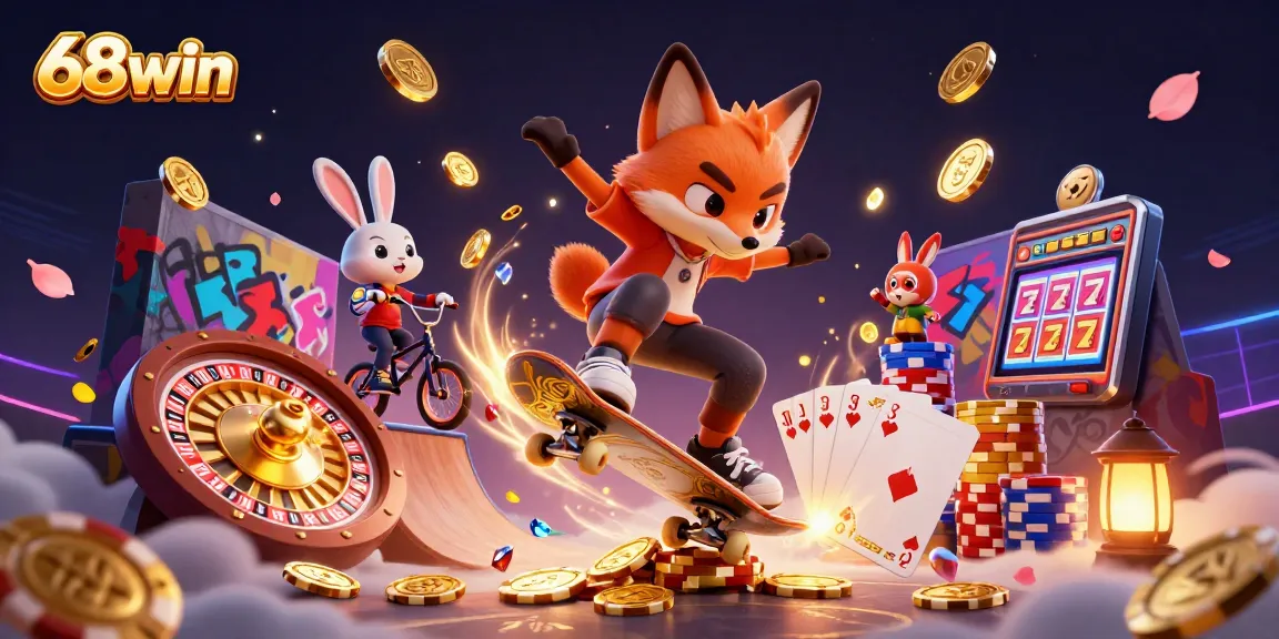 Experience the thrilling gameplay of 68win with vibrant casino elements and dynamic action scenes.