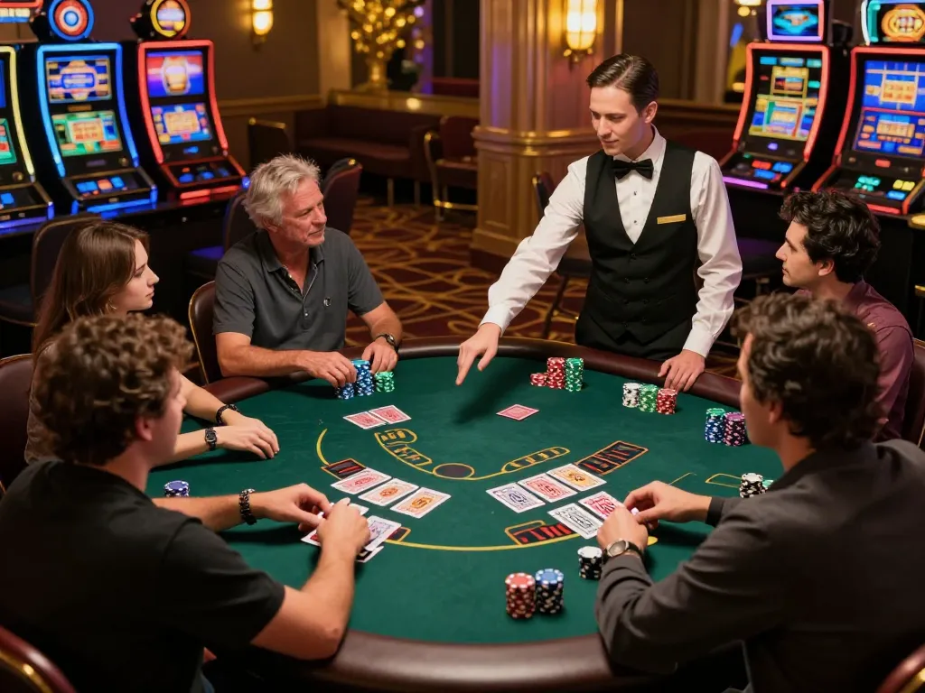 Players engaging in a competitive blackjack game at XX88 casino table, showcasing strategy and excitement.