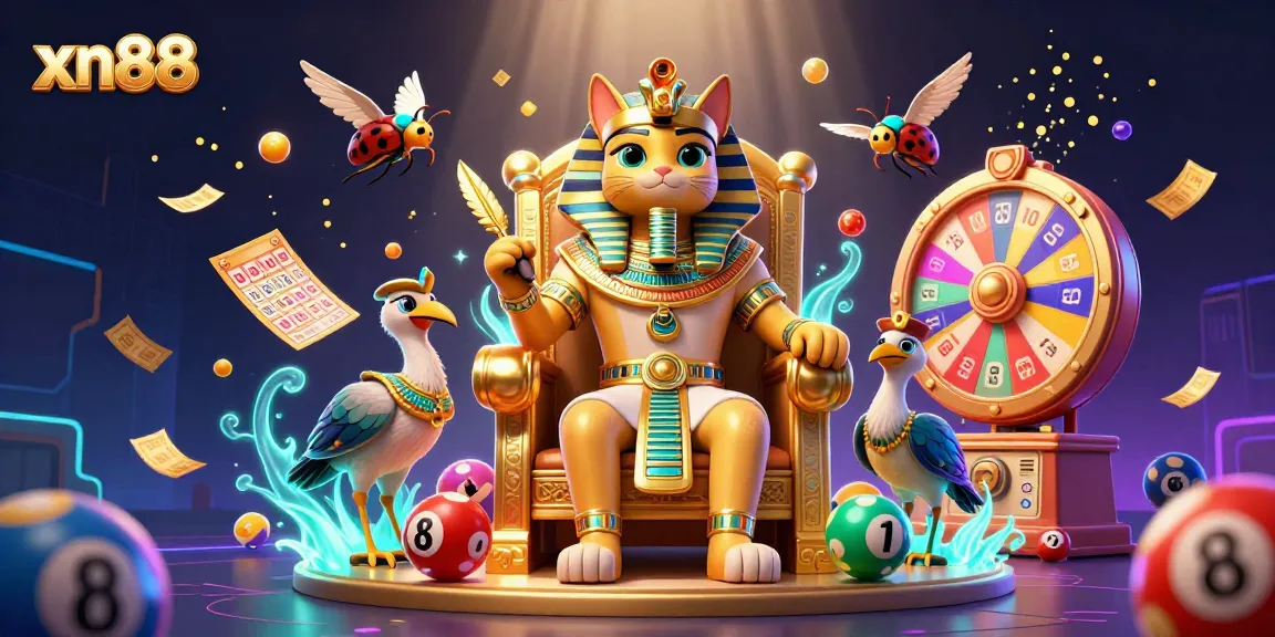 Win big at xn88 with this vibrant 3D illustration showcasing a lively lottery scene filled with excitement.