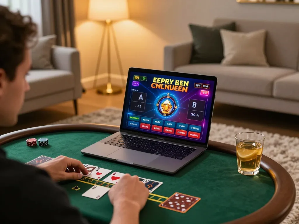 Engaging online gaming session at home with Nhà cái Da88 showcased on the laptop screen