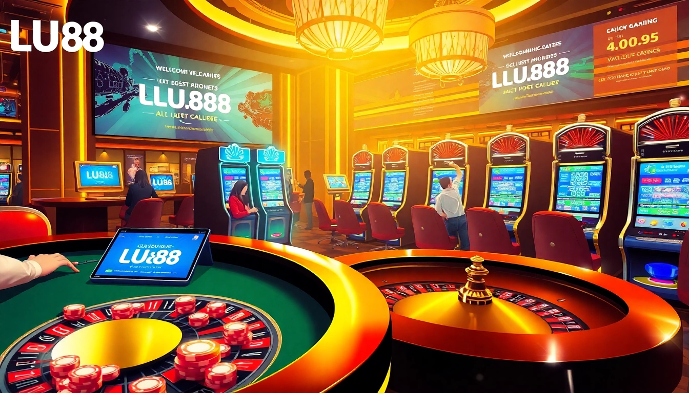 Experience thrilling online gambling with LU88, featuring a vibrant casino atmosphere and modern betting devices.