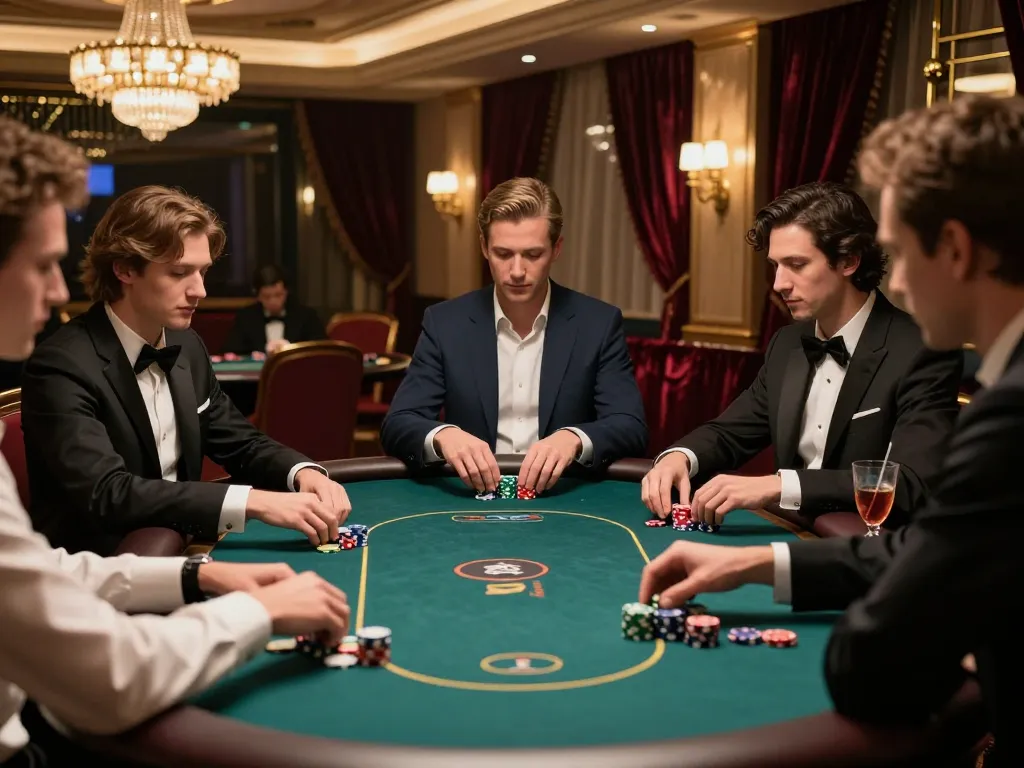 Experience the excitement of EE88 BET in a luxurious poker game with players engaged and elegant atmosphere.