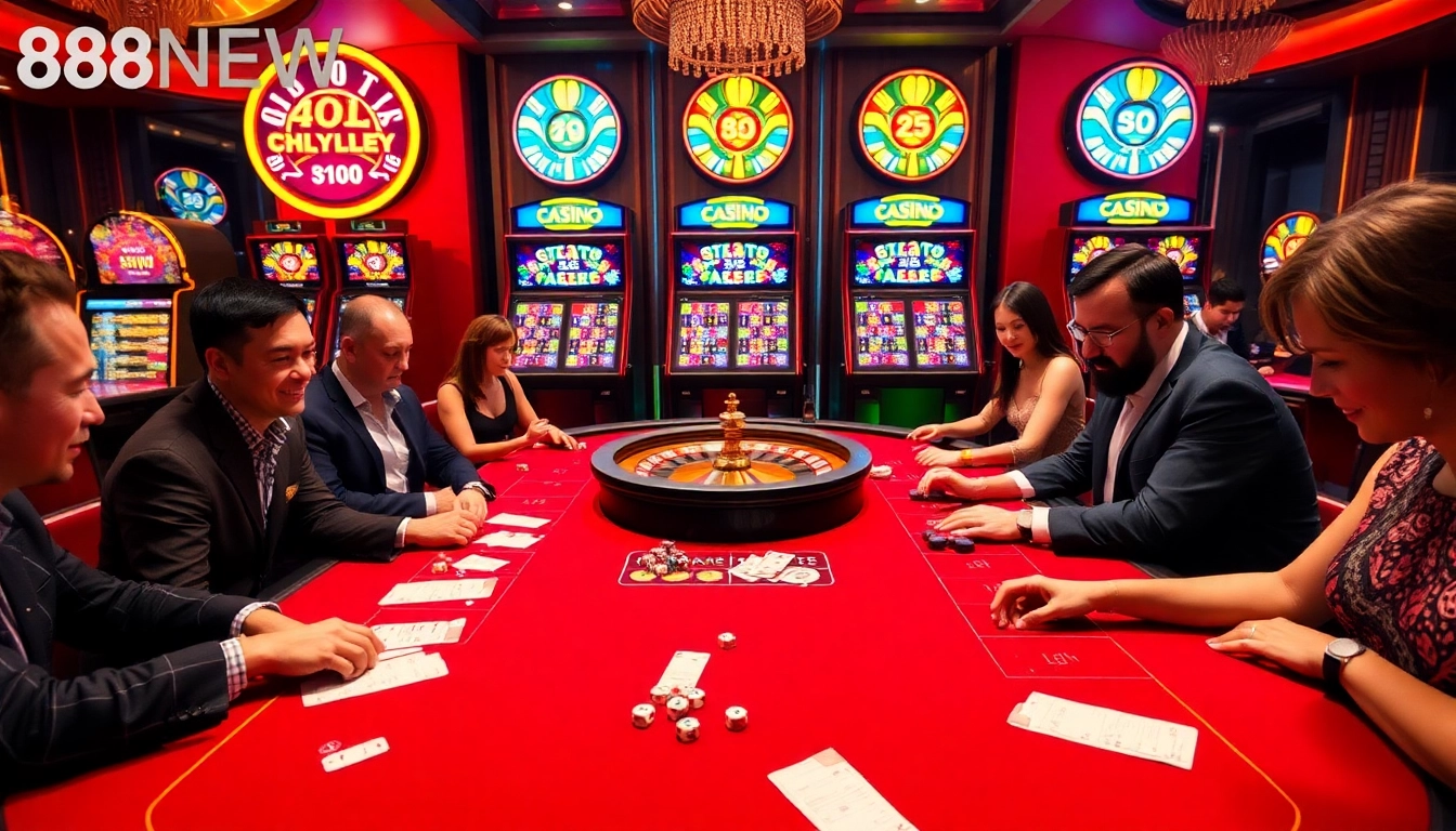 Players enjoying a thrilling game experience at 888NEW casino with colorful slot machines.