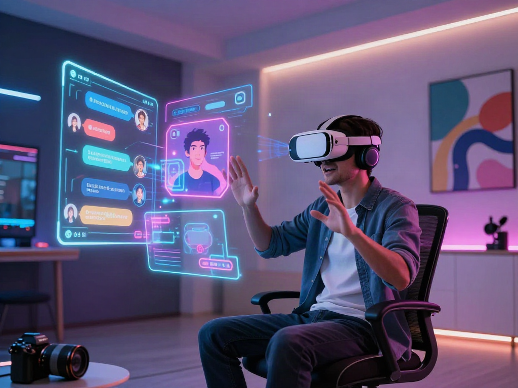 Engaging ai chat porn experience in a modern VR environment, showcasing immersive digital interactions and animations.